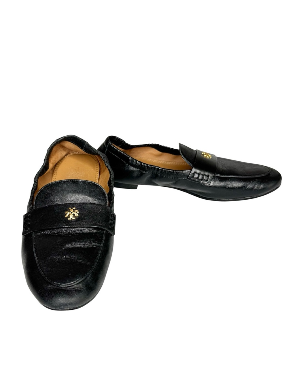 Tory Burch Ballet Leather Black Logo Loafers Size 5